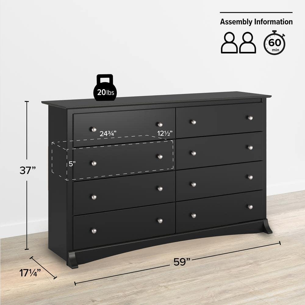 Sonoma 8 Drawer Dresser Black - Prepac: Laminated Transitional Style, Metal Hardware, Includes Anti-Tip