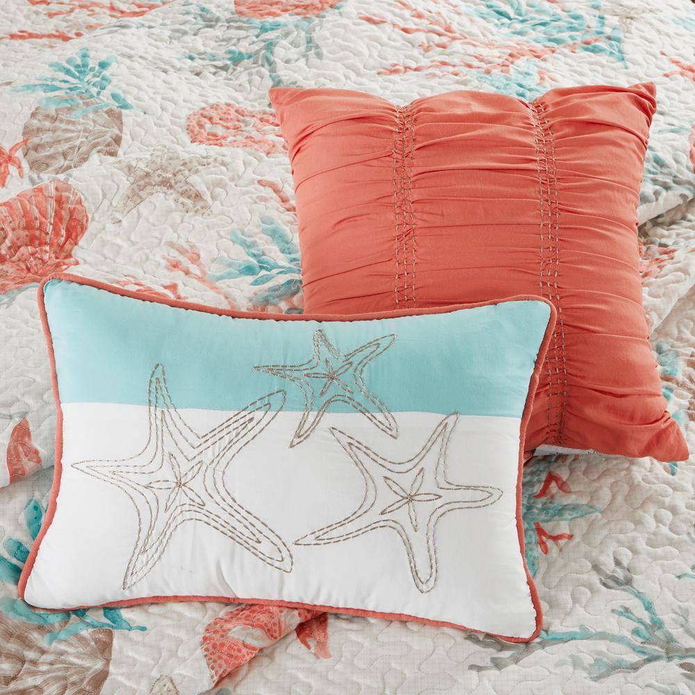 Madison Park Pebble Beach Cotton Sateen 210 TC Reversible 6 Piece Quilt Set with Throw Pillows