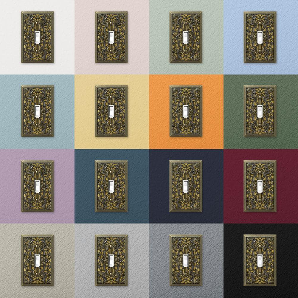 Amerelle 65TTAB Filigree Wallplate, 2 Toggle, Antique Brass