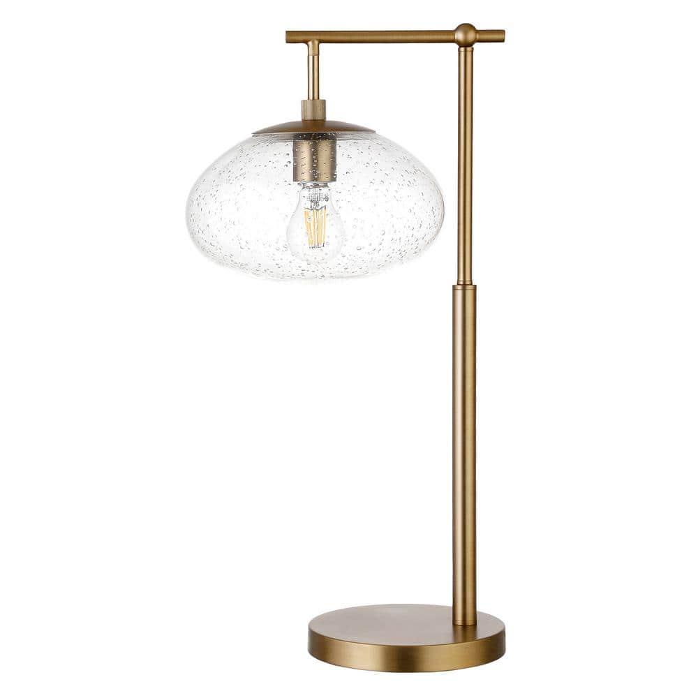 Evelyn&Zoe Blume 25" Tall Arc Table Lamp with Glass Shade in Brushed Brass/Seeded
