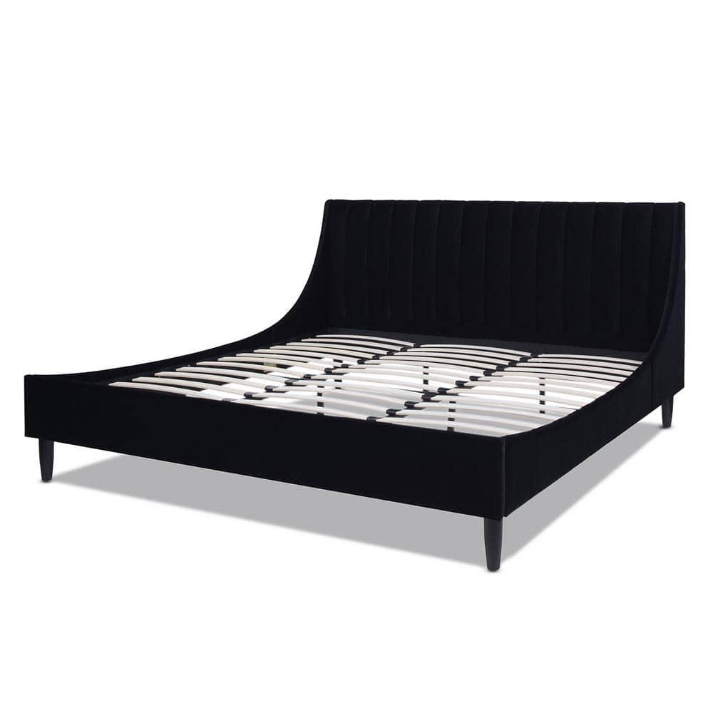 Aspen Vertical Tufted Headboard Platform Bed Set King Anthracite Black Velvet