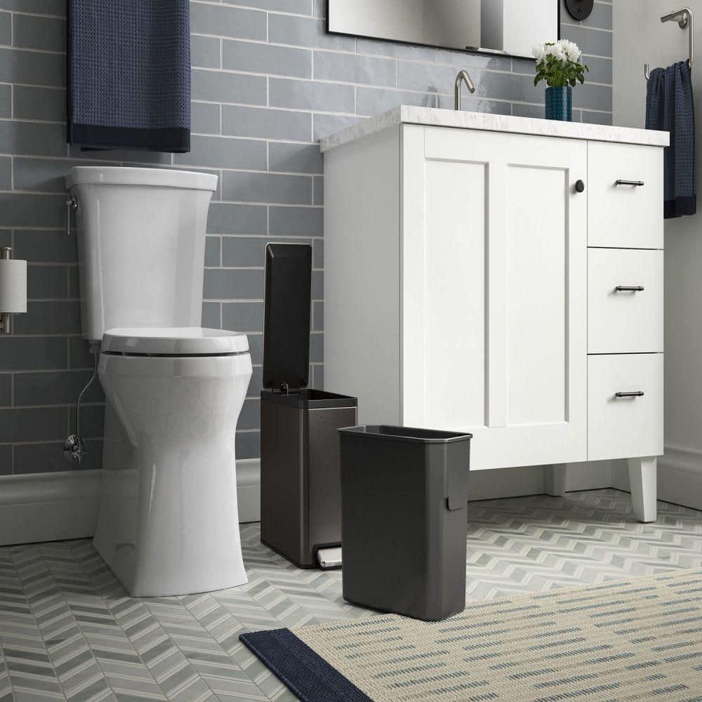 Reset 2.5-Gallon Bathroom Trash Can, Slim Stainless Steel Step Trash Can with Quiet-Close Lid