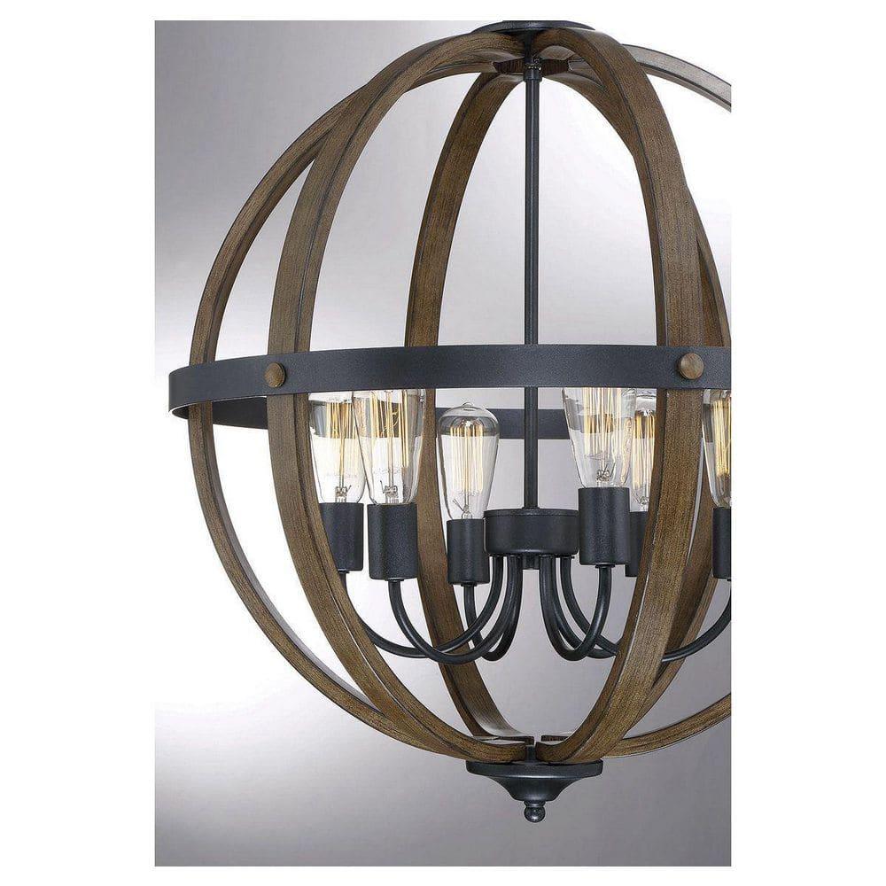 Farmhouse Wood & Black 6-Light Incandescent Pendant Chandelier