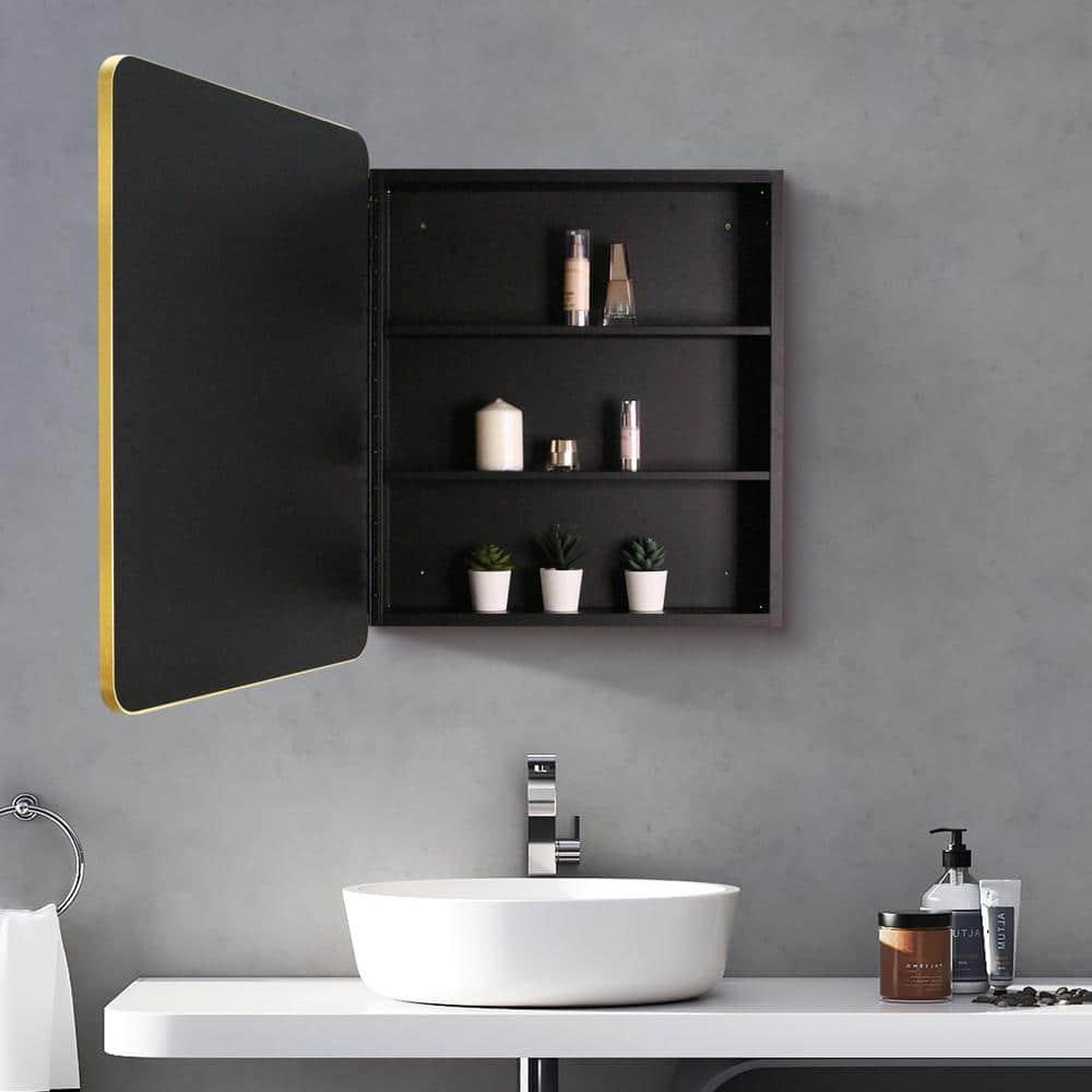 Movo Mirror Medicine Cabinet 20 Inch x 28 Inch Gold Metal Framed Bathroom Medicine Cabinet with Mirror Rectangle Recess or Surface Mount Installation