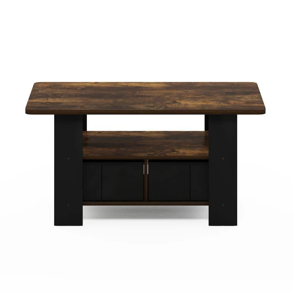 Furinno Andrey Coffee Table with Bin Drawer, Amber Pine/Black