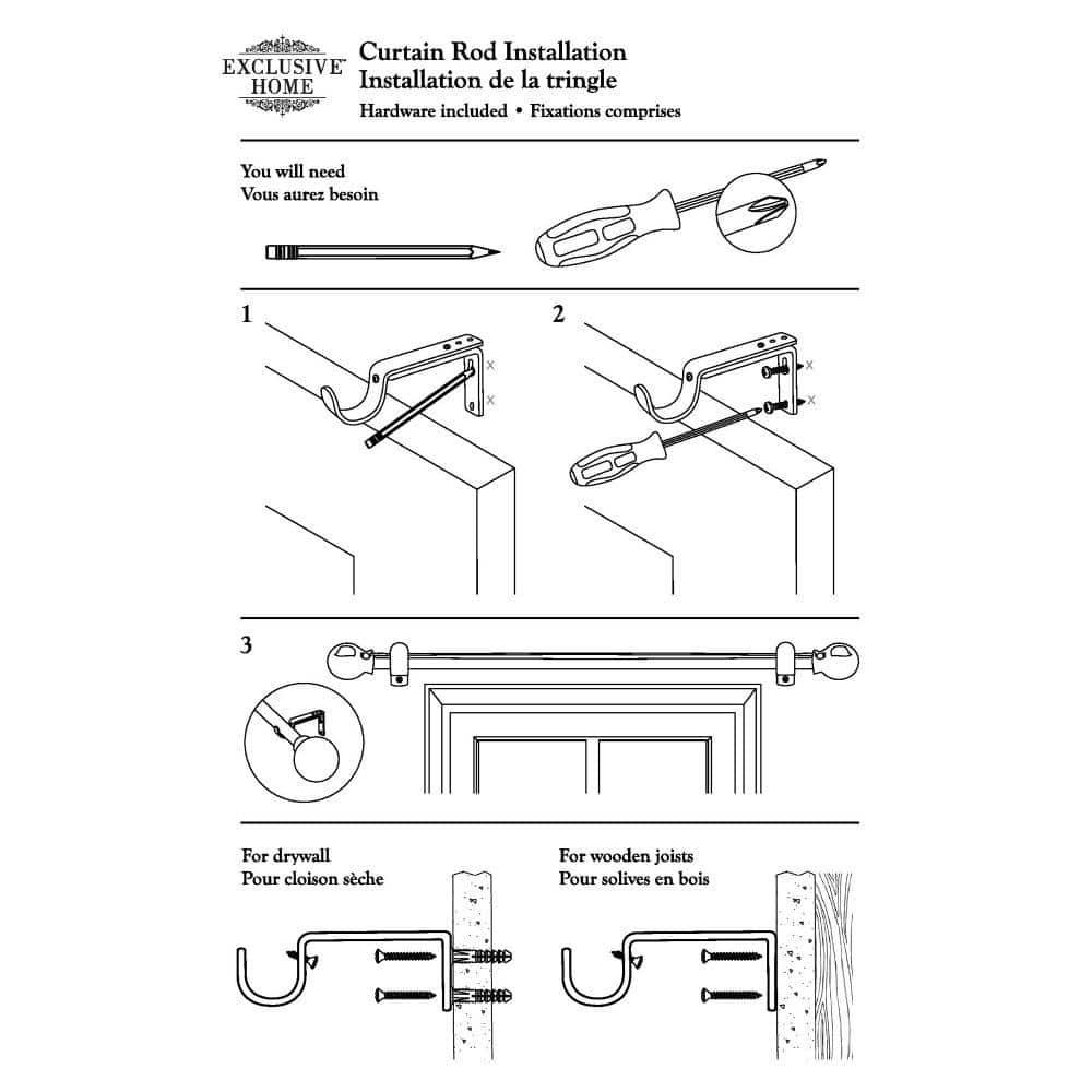 Exclusive Home Topper Double Curtain Rod and Finial Set, Matte Silver, 66"-120"
