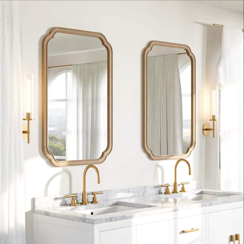 Magnifique Rounded Corner Arch Wall Mirror with Wood Frame for Bathroom 24" x 36", Natural Wood Color