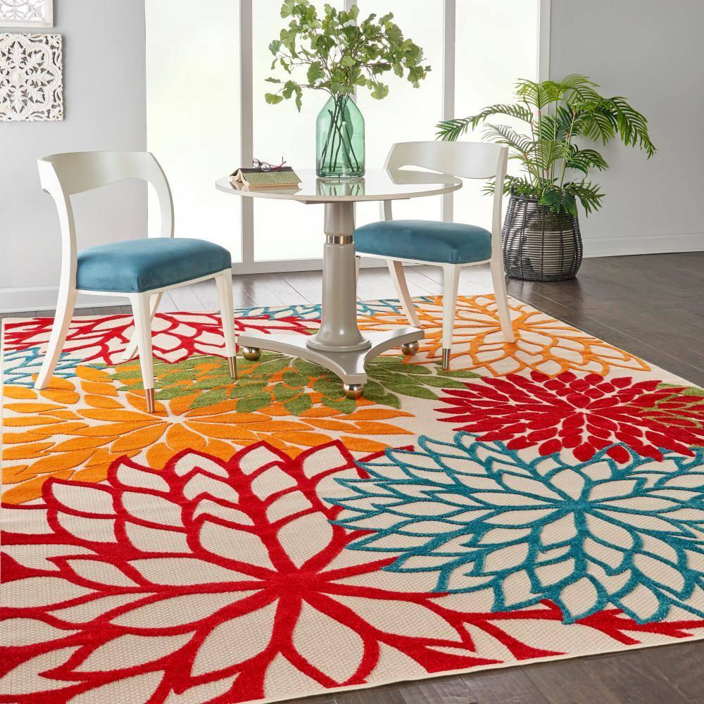 Nourison Aloha Floral Bloom Flatweave High-Low Indoor Outdoor Area Rug Green 7' x 10'