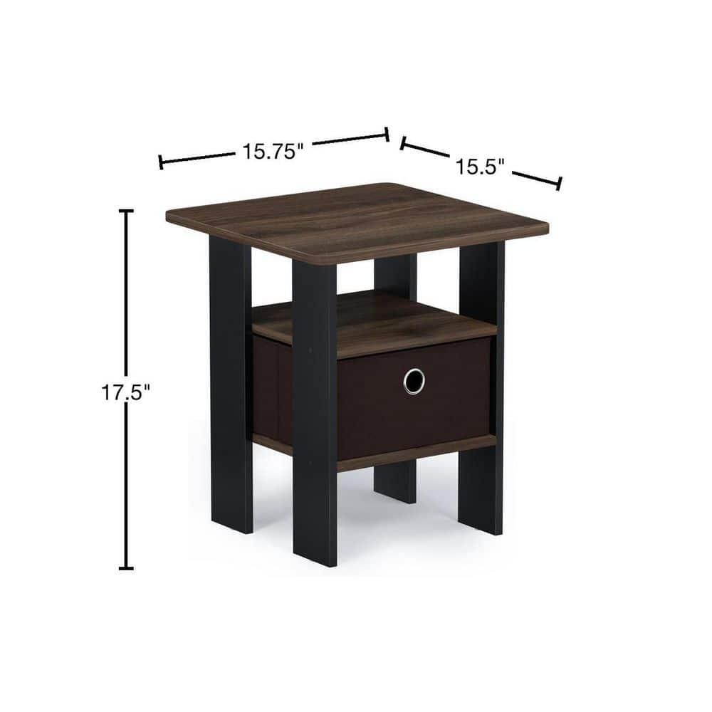 Furinno Andrey End Table Night Stand with Bin Drawer, Columbia Walnut/Dark Brown