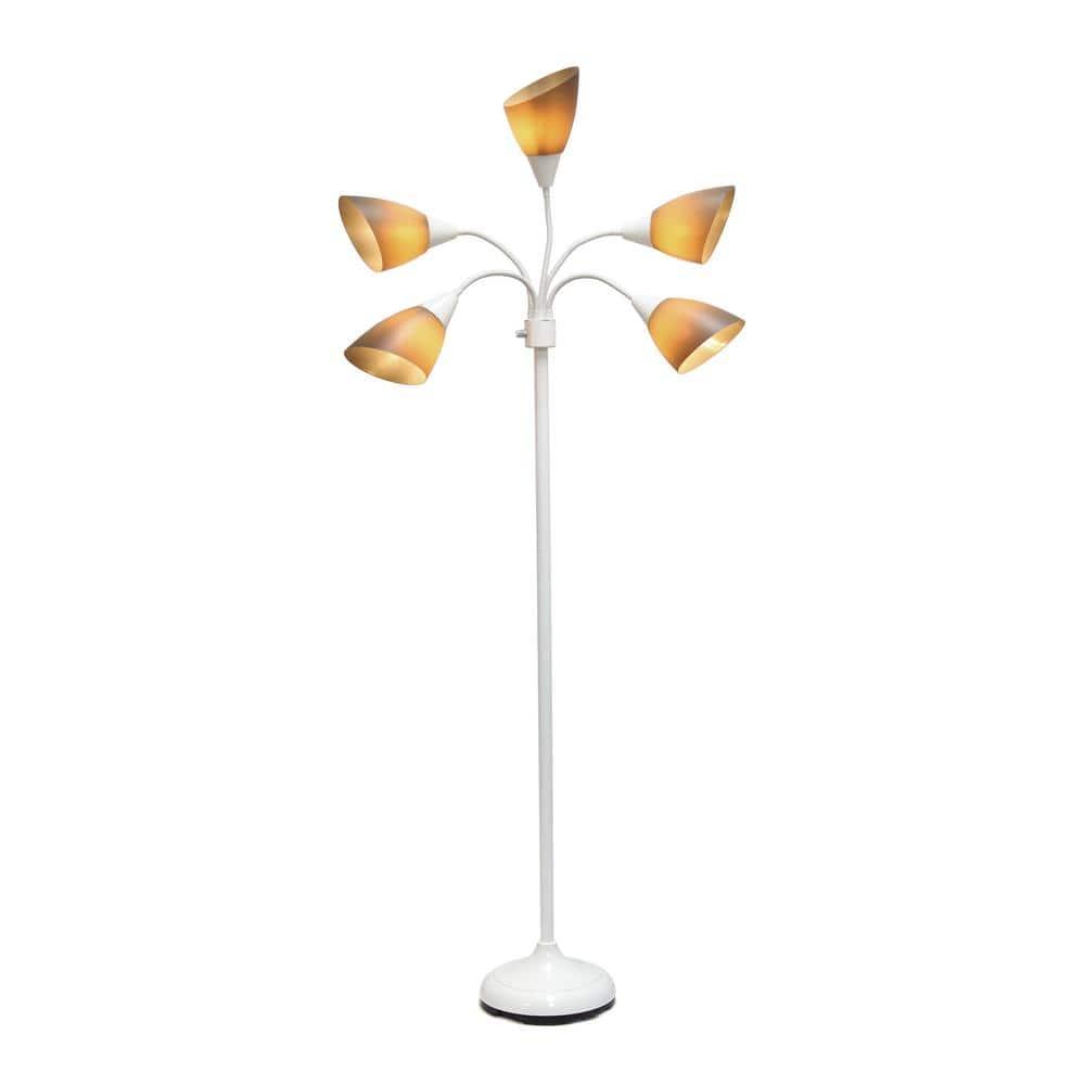 Simple Designs 67" Contemporary Multi 5-Head Adjustable Gooseneck Floor Lamp with Shades Gray : ETL Listed, Metal Body, Rotary Dimmer Switch