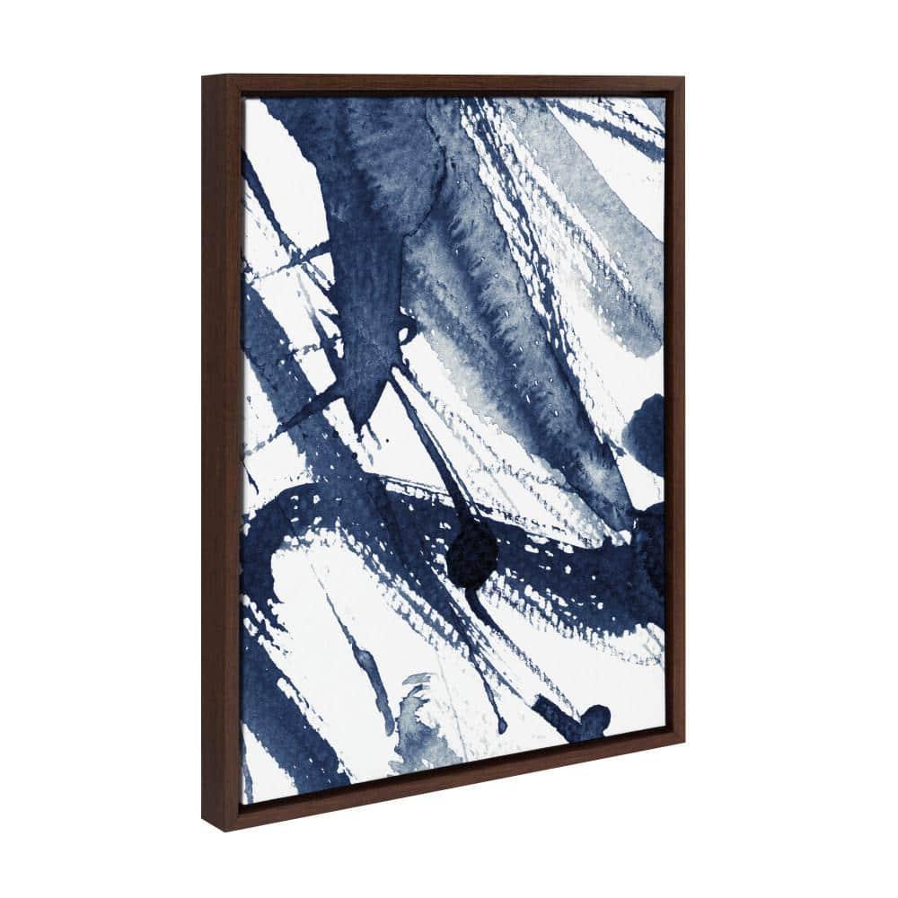 Kate and Laurel Sylvie Indigo Watercolor Framed Canvas Wall Art by Amy Peterson Art Studio, 23x33 Gray, Decorative Abstract Art Print for Wall