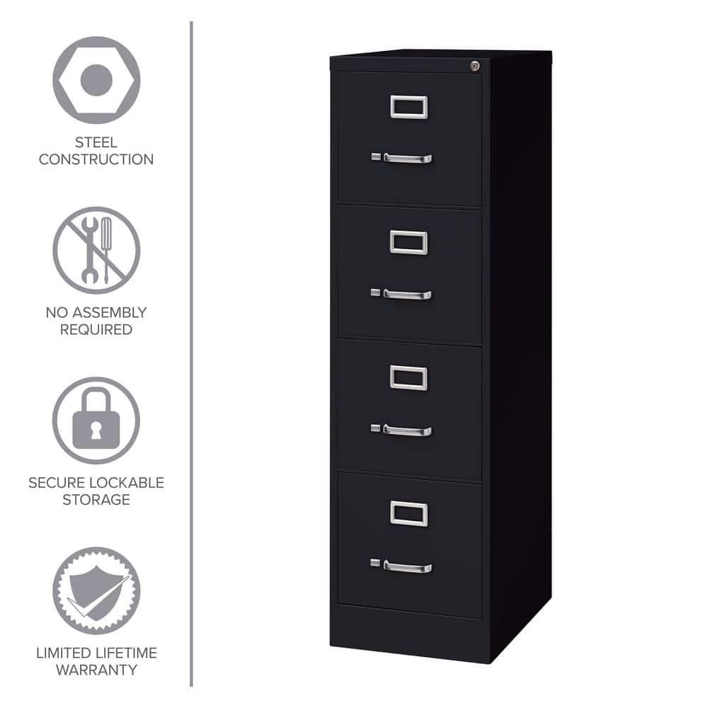 Hirsh Vertical File Cabinet 4 Drawer 22" - Black: Steel Office Filing, GreenGuard & ANSI/BIFMA Certified, No Assembly Required