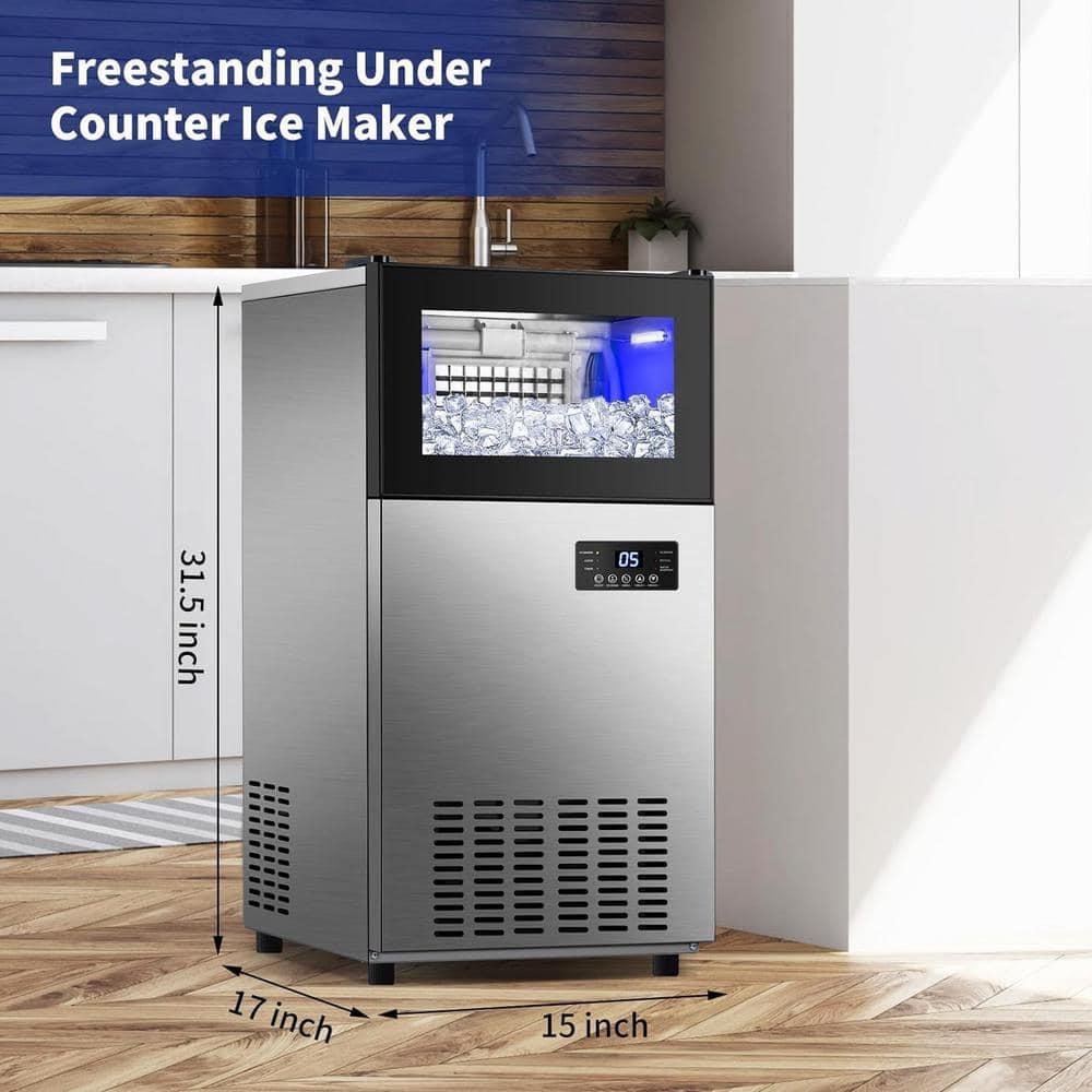 Commercial Built-in or Freestanding Ice Maker 130Lbs/24H with 35Lbs Ice Capacity, 45Pcs Ice Cubes, Stainless Steel