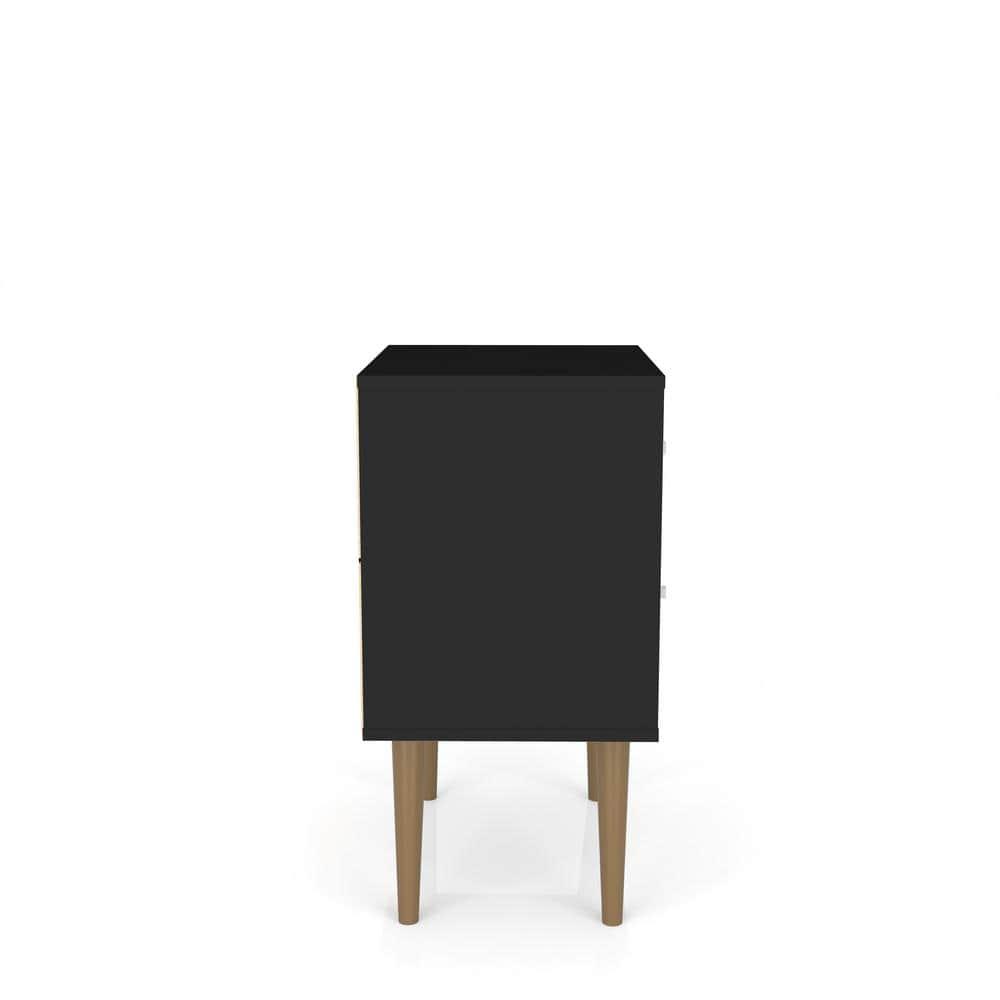 Manhattan Comfort Liberty 2.0 Mid Century Modern Nightstand Black: Particle Board Construction, Storage Drawer, Rectangle Shape