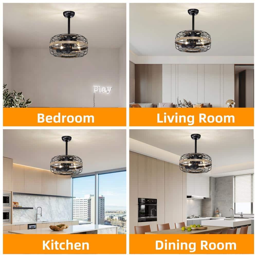 18-Inch Matte Black Contemporary LED Ceiling Fan with Downrod Mount and Remote Control