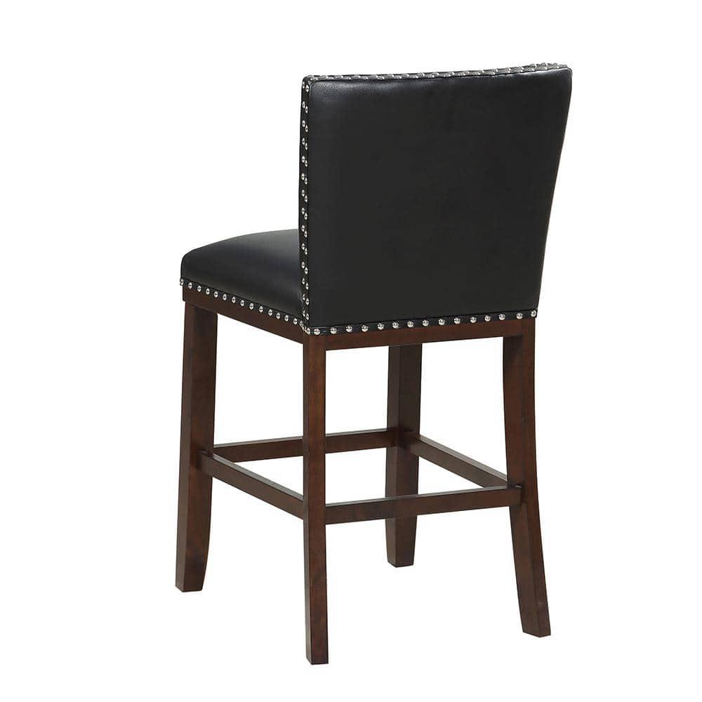 Tiffany Counter Chairs - Set of 2 - Black - Nailhead Trim Kitchen Island Stools - Wood Legs