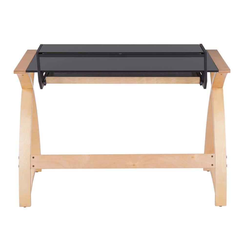 Brayden Studio® Bentley Mid-Century Modern Office Desk In Natural Wood And Black Glass By Lumisource