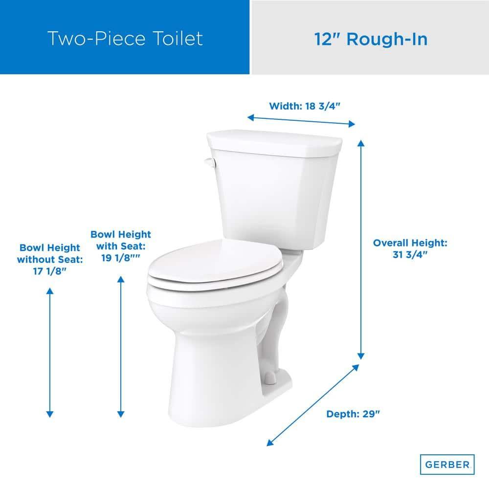 Gerber Gws31518 Viper 1.28 Gpf Two Piece Elongated Chair Height Toilet - White