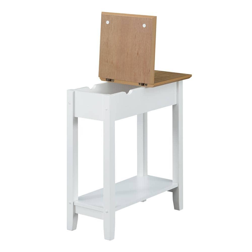 Convenience Concepts American Heritage Flip Top End Table with Charging Station and Shelf, Driftwood/White