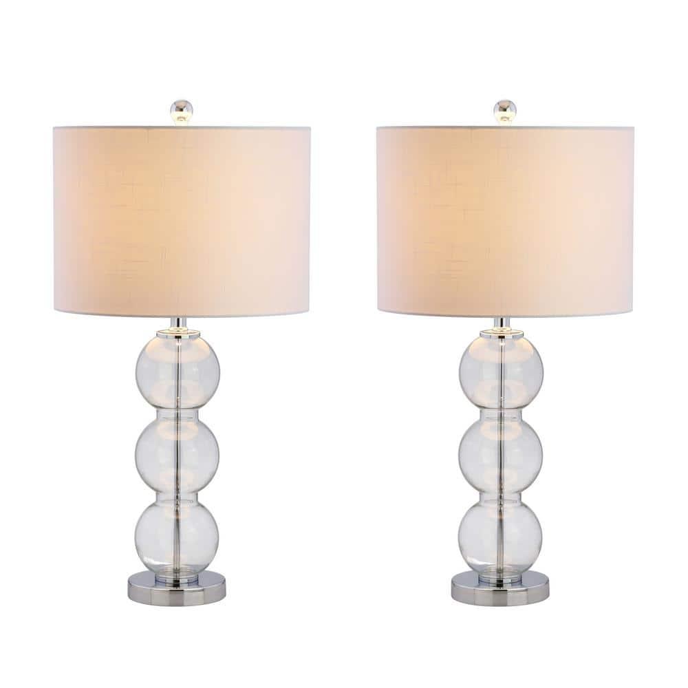 JONATHAN Y JYL1070D-SET2 Bella 27" Glass Triple-Sphere LED Table Lamp, Contemporary, Transitional for living room, dinning room, bedroom, office Bulb Included, Clear/Chrome (Set of 2)