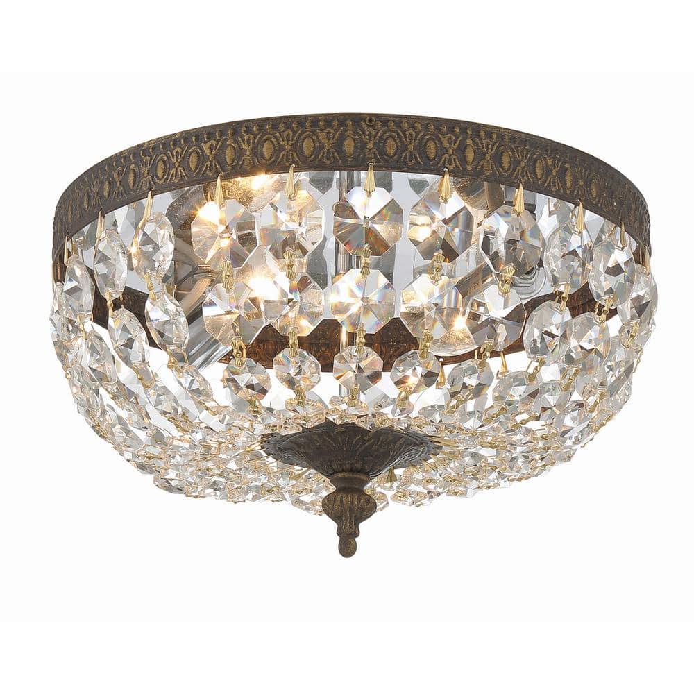 Crystorama 2 Light Clear Italian Crystal English Bronze Flush Mount