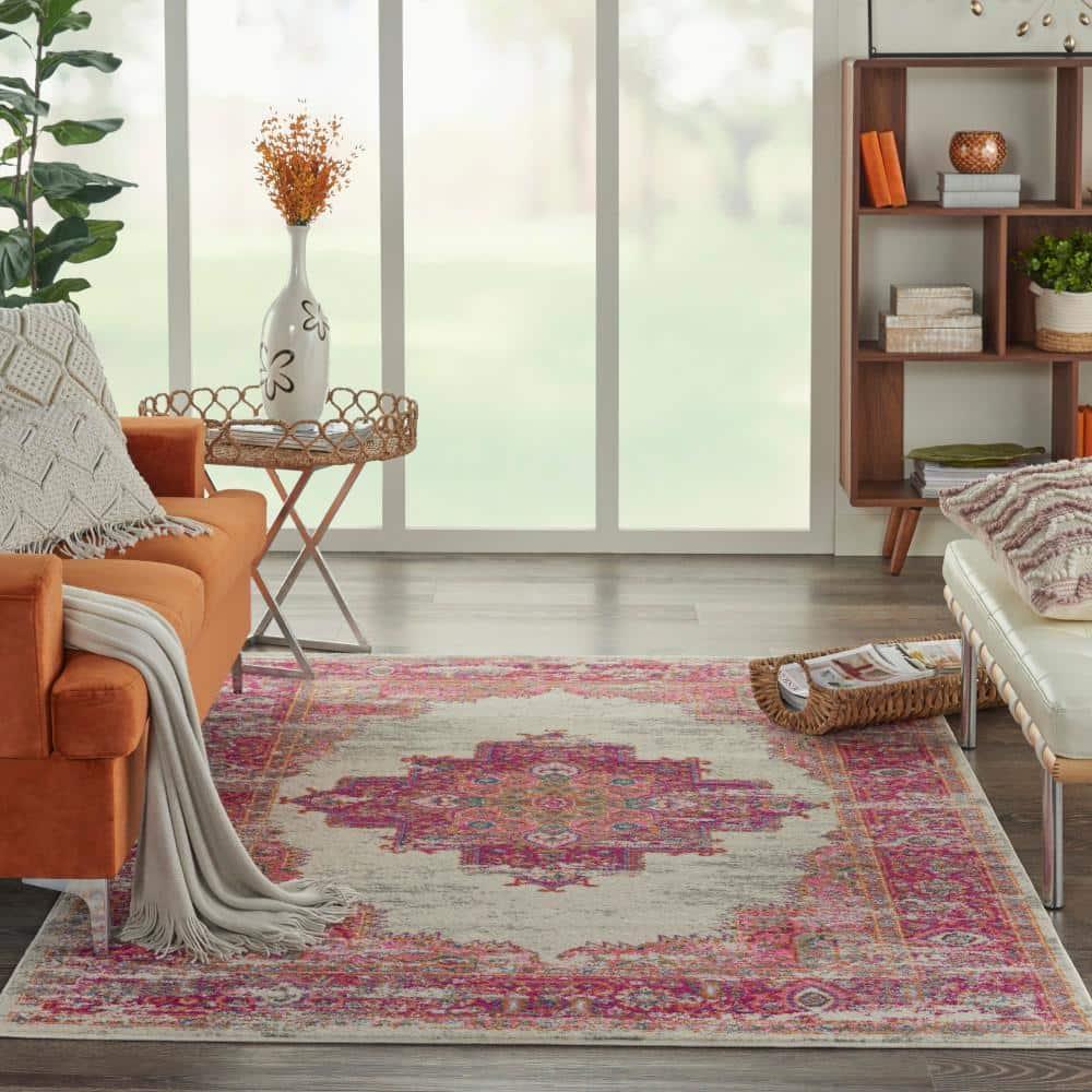 Nourison Passion Medallion Bohemian Indoor Rug Ivory/Fuchsia 5'3" x 7'3"