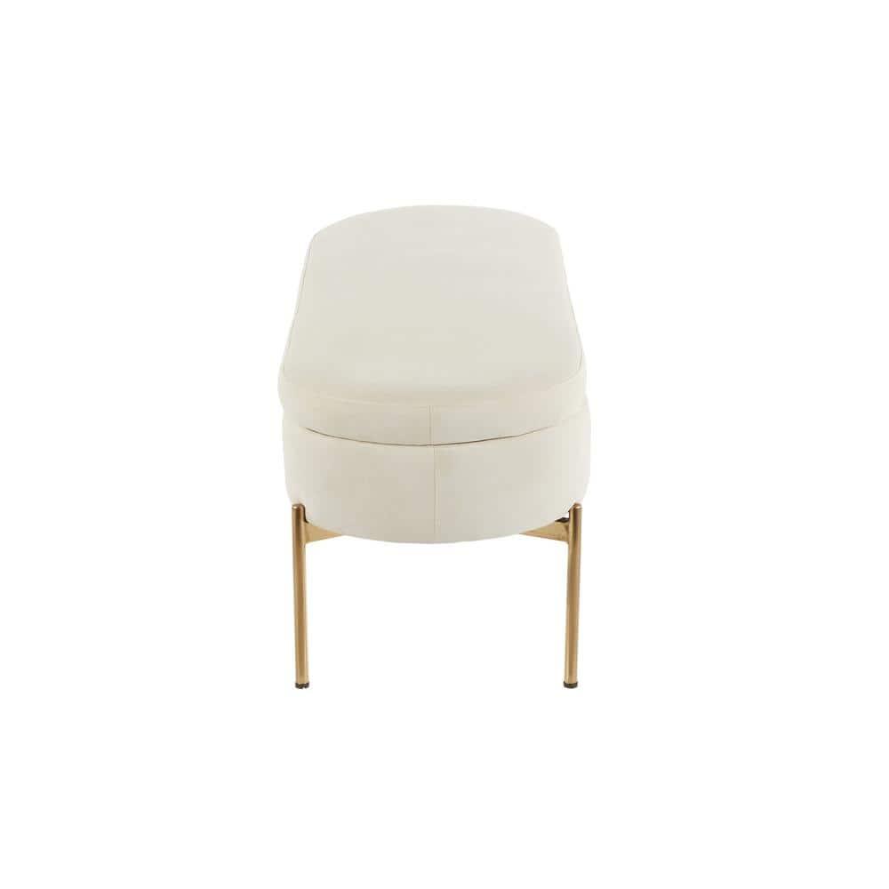 48" Chloe Contemporary Upholstered Storage Bench Gold/Cream - LumiSource: Velvet Seating, Metal Base