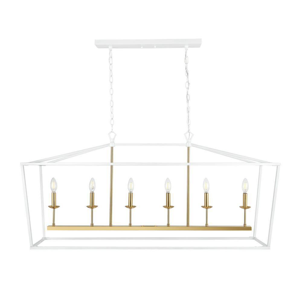 JONATHAN  Y Pagoda 49" Metal Linear Classic Traditional 6 -Light White Farmhouse Lantern Large Hanging Kitchen island light