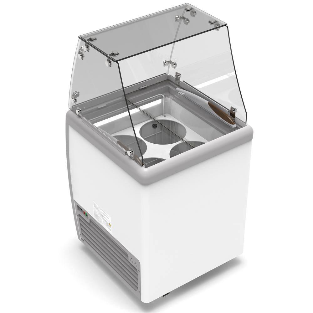 KoolMore 26 in. 4 Tub Ice Cream Dipping Cabinet Display Freezer with Sliding Glass Door and Sneeze Guard, 6 cu. ft. KM-ICD-26SD-FG.