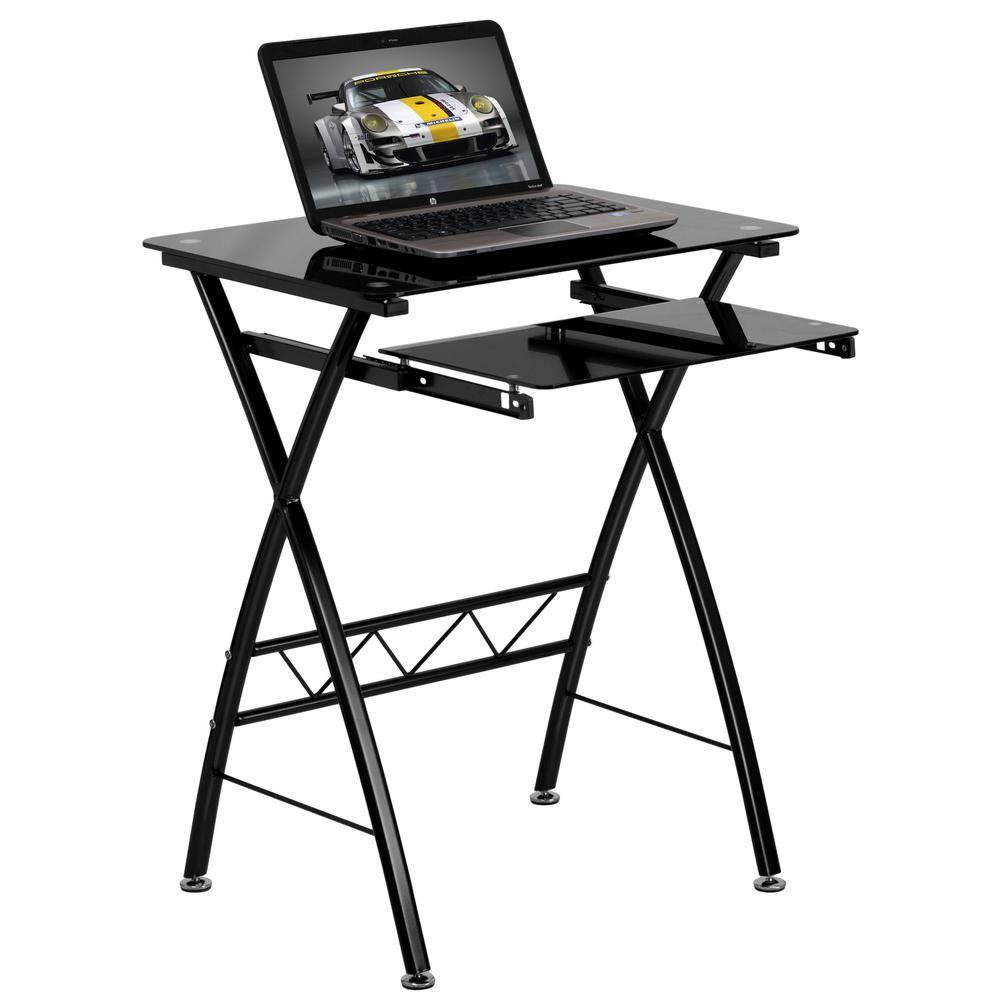 Flash Furniture Black Tempered Glass Computer Desk with Pull-Out Keyboard Tray