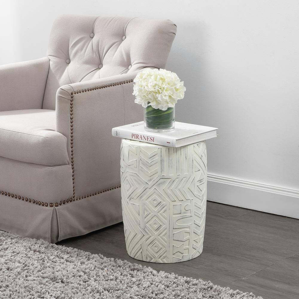 JONATHAN Y Rafi 17.75" Transitional Bohemian Geometric Drum Garden Stool, Cream