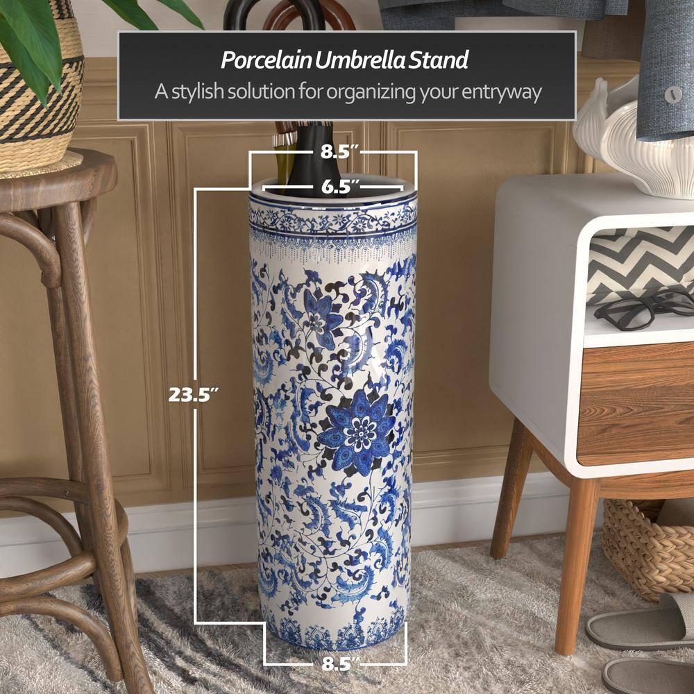 Oriental Furniture 24 in. Blue & White Umbrella Stand