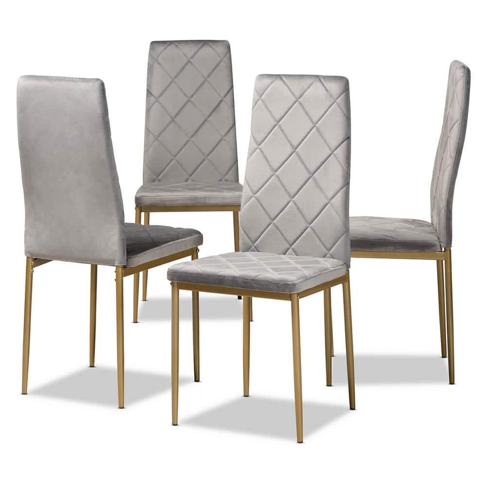 4pc Blaise Velvet Fabric Upholstered and Metal Dining Chair Set Gray/Gold - Baxton Studio