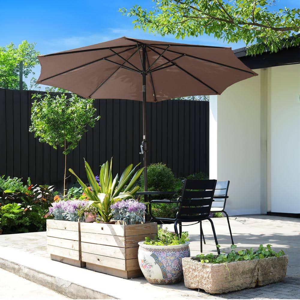 WestinTrends 9 Ft Outdoor Patio Market Table Umbrella with Tilt and Crank, Coffee