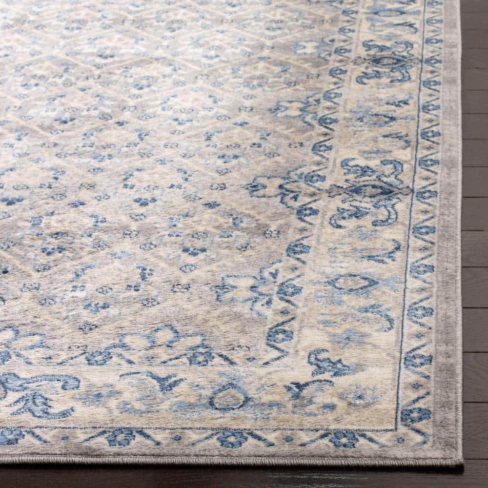 Brentwood Light Gray/Blue 11 ft. x 15 ft. Border Multi-Floral Geometric Area Rug