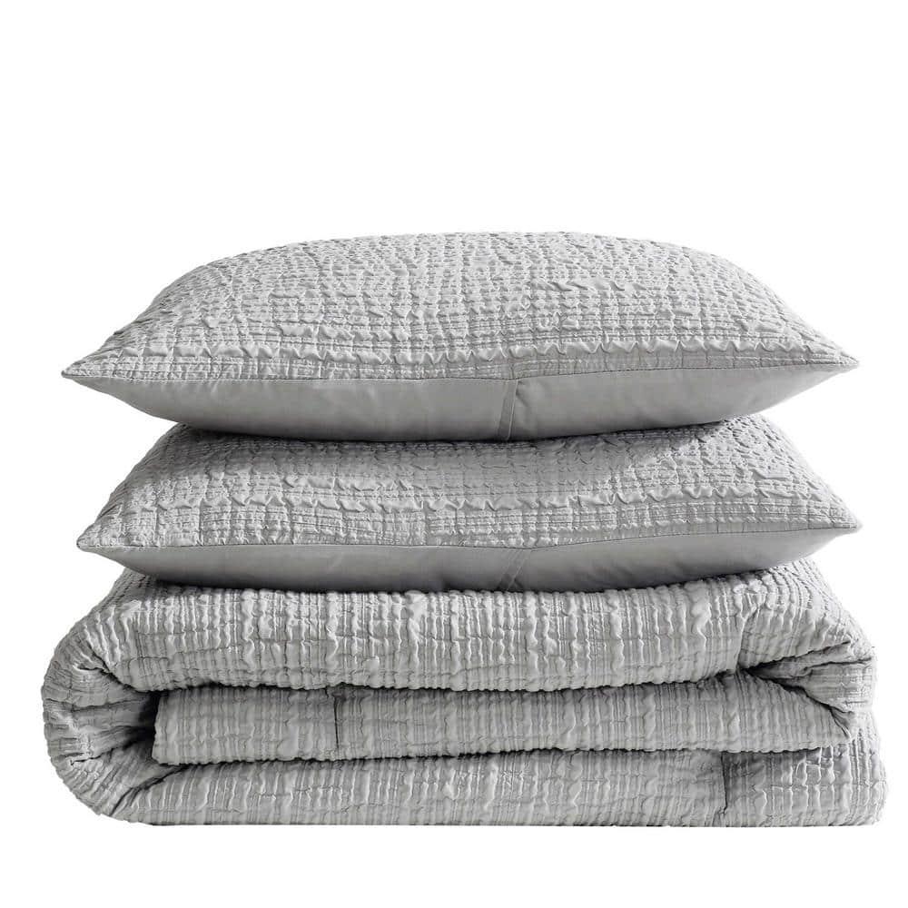Kenneth Cole Serenity Wavy Lines Grey 3 Piece Comforter Set- Full/Queen