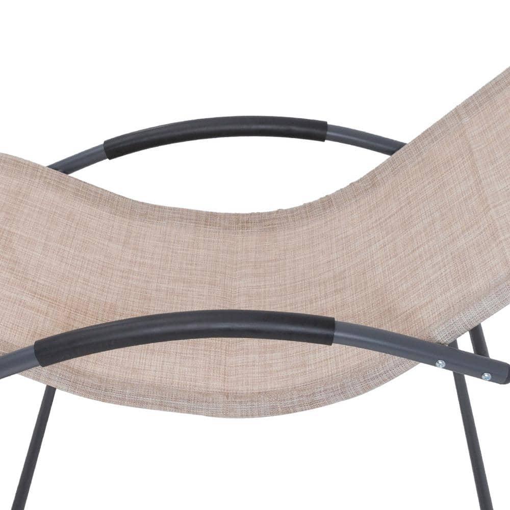 Crestlive Products Patio Outdoor Rocking Chair Curved Rocker Chaise Lounge Chair with Pillow Beige