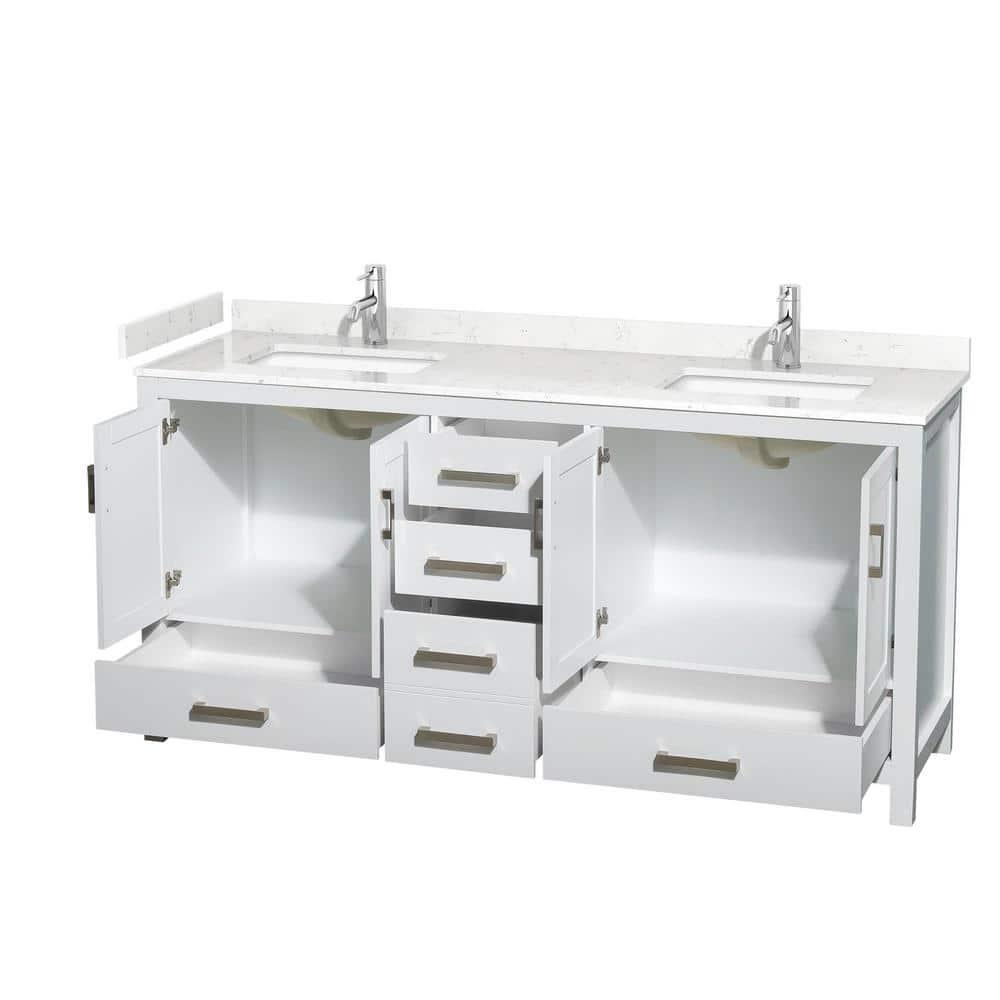 Wyndham Collection Sheffield 72" Freestanding Double Bathroom Vanity with Cultured Marble Top