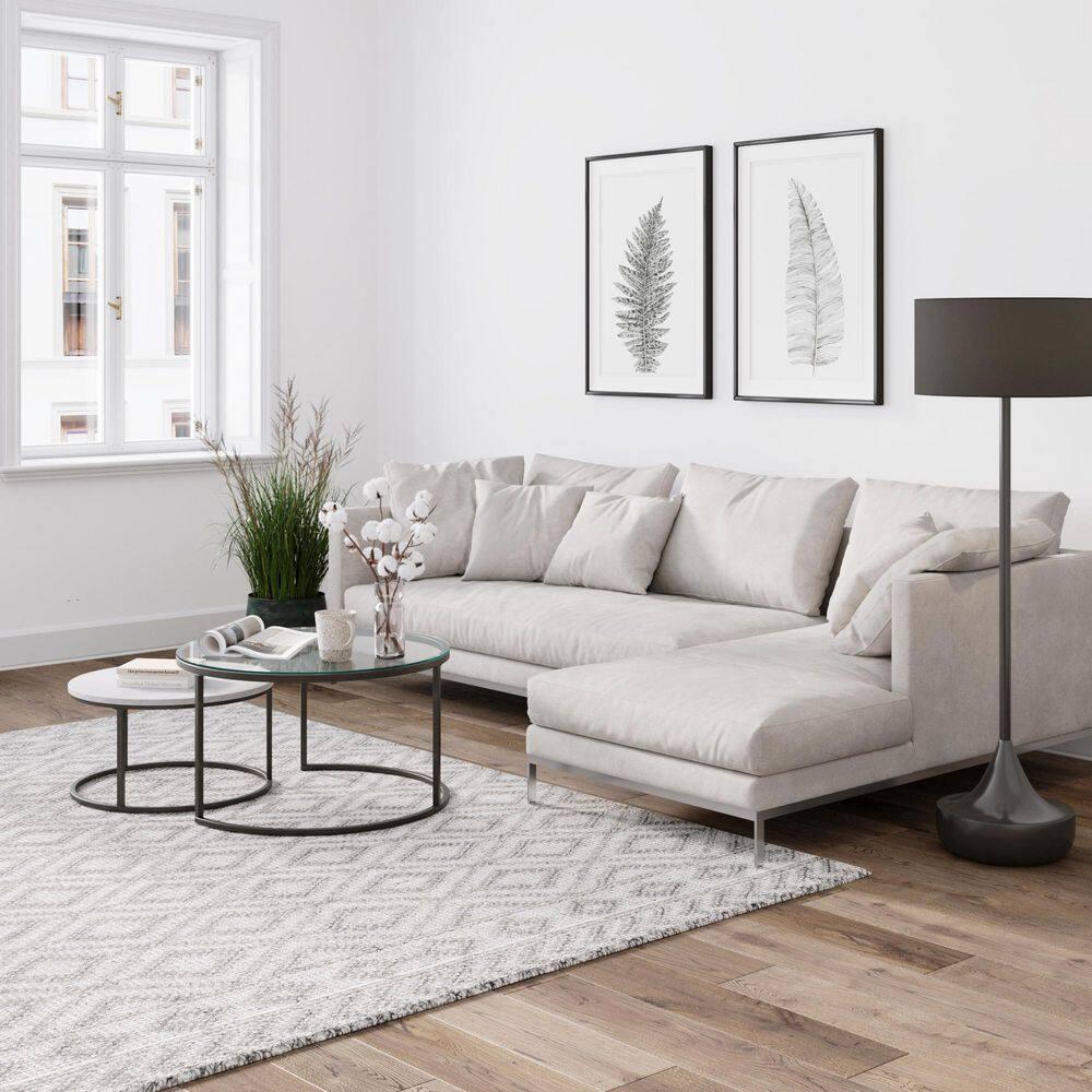 Nathan James Stella Nesting Coffee Tables Faux Carrara Marble Glass Black/White