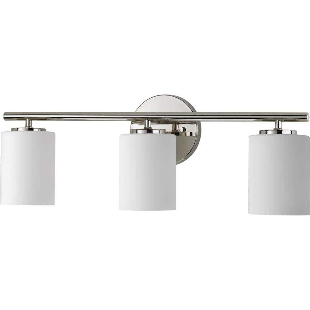 Progress Lighting Replay Collection 3-Light Bath Vanity, Polished Nickel, Shade Included