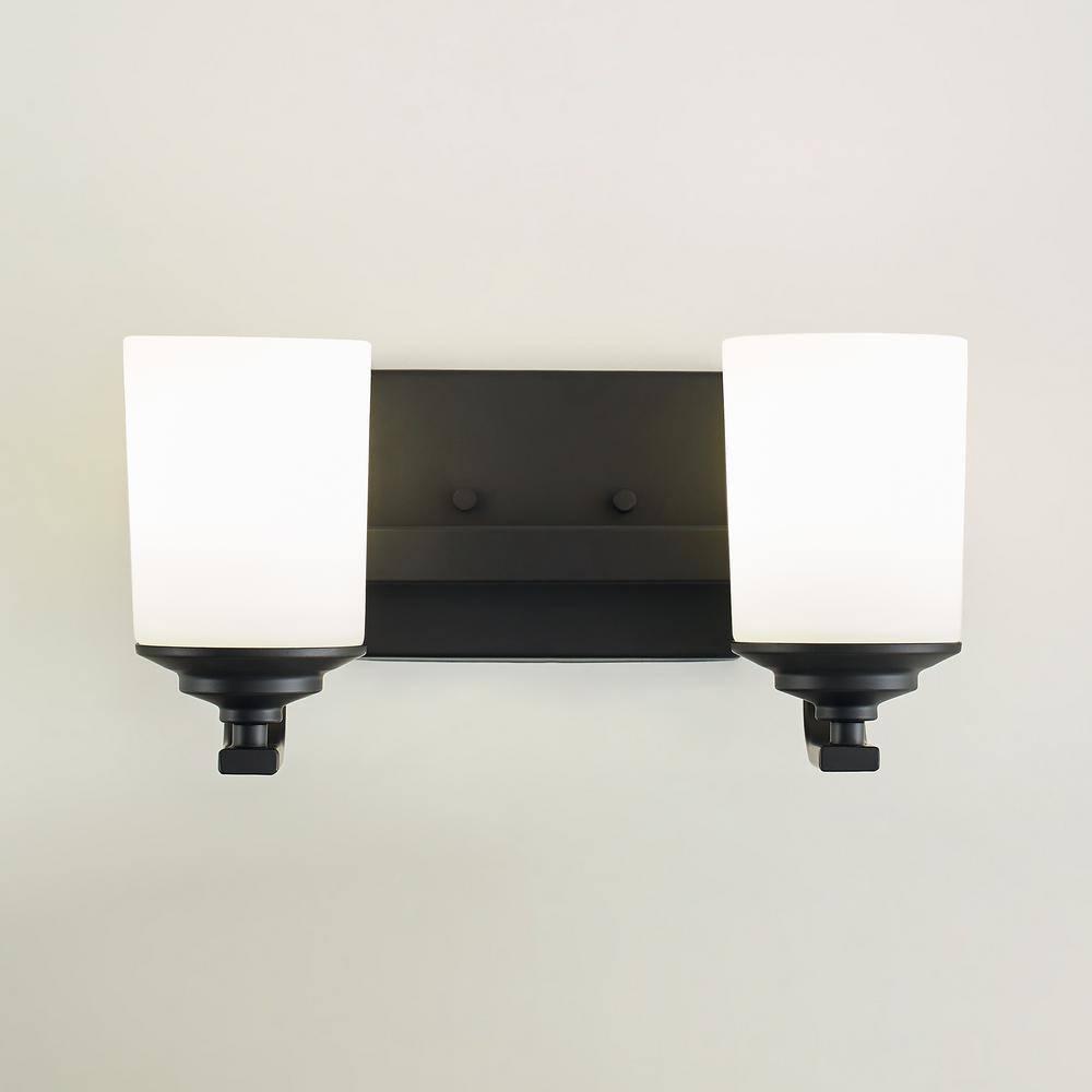 Midnight Black 2-Light Vanity Wall Sconce with Etched White Glass