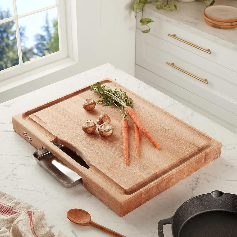John Boos Boos Block Newton Prep Master Reversible Wood Cutting Board with Juice Groove and Pan, 2.25-Inch Thickness, 24" x 18" x 2 1/4", Maple