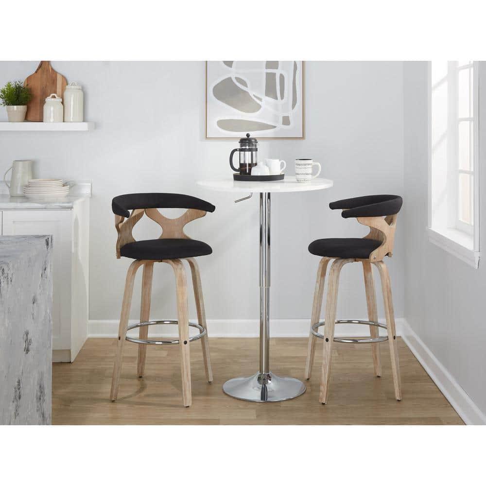 LumiSource Set of 2 Gardenia Barstools White Wash/Charcoal: Contemporary Swivel Counter Height Stools with Backs