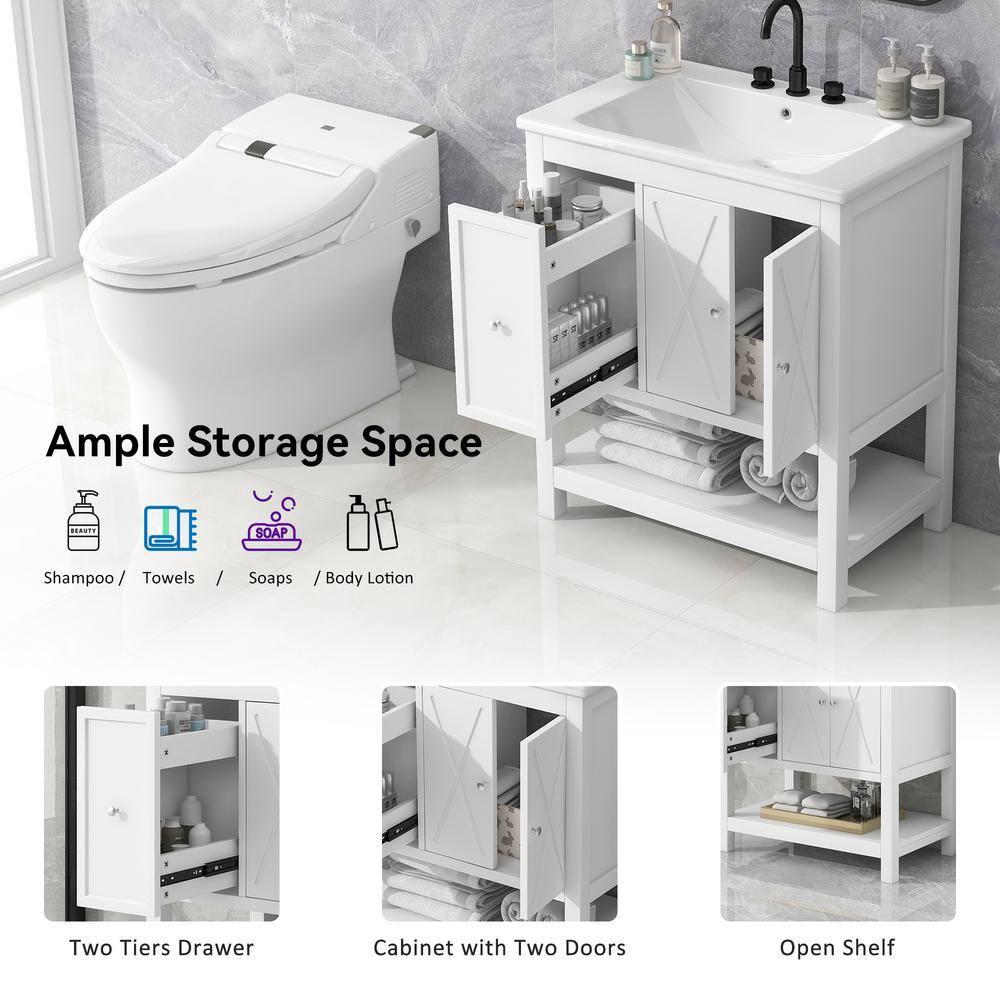 Myhomekeepers 30'' Single Bathroom Vanity with Solid Wood+MDF Top