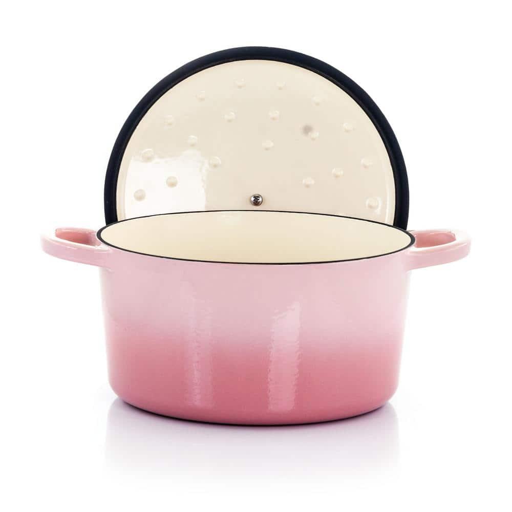 Crock-Pot 5 Quart Round Enamel Cast Iron Covered Dutch Oven Cooker, Blush Pink