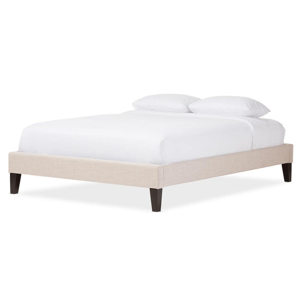 Baxton Studio Full Lancashire Modern and Contemporary Linen Fabric Upholstered Bed Frame with Tapered Legs Beige: Rubberwood & MDF Construction