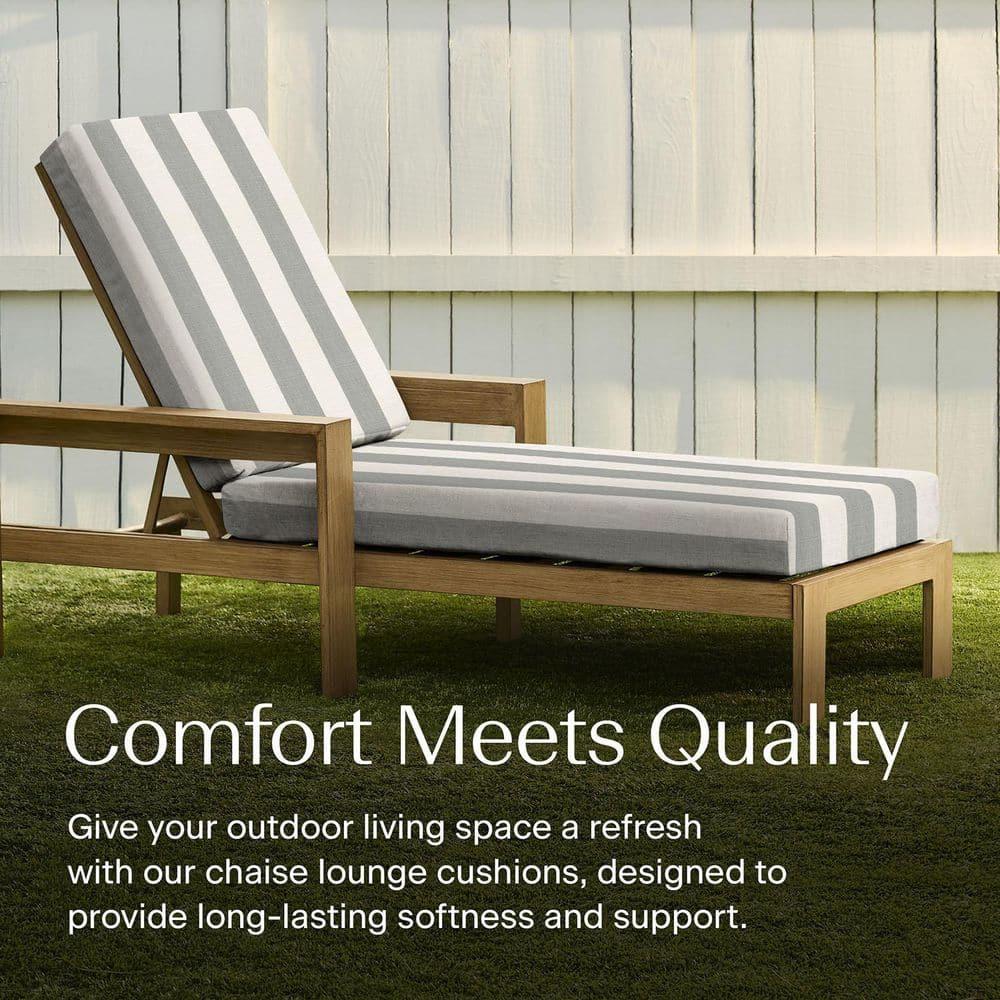 Hokku Designs Outdoor Chaise Lounge, 22.5 X 70, Stripe Stone Grey Chair Cushion For Patio Furniture