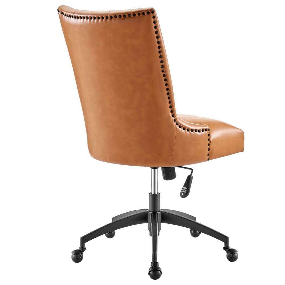 Modway Empower Channel Tufted Vegan Leather Office Chair Tan: Retro Modern Style, Adjustable, Swivel Desk Chair with Casters/Wheels