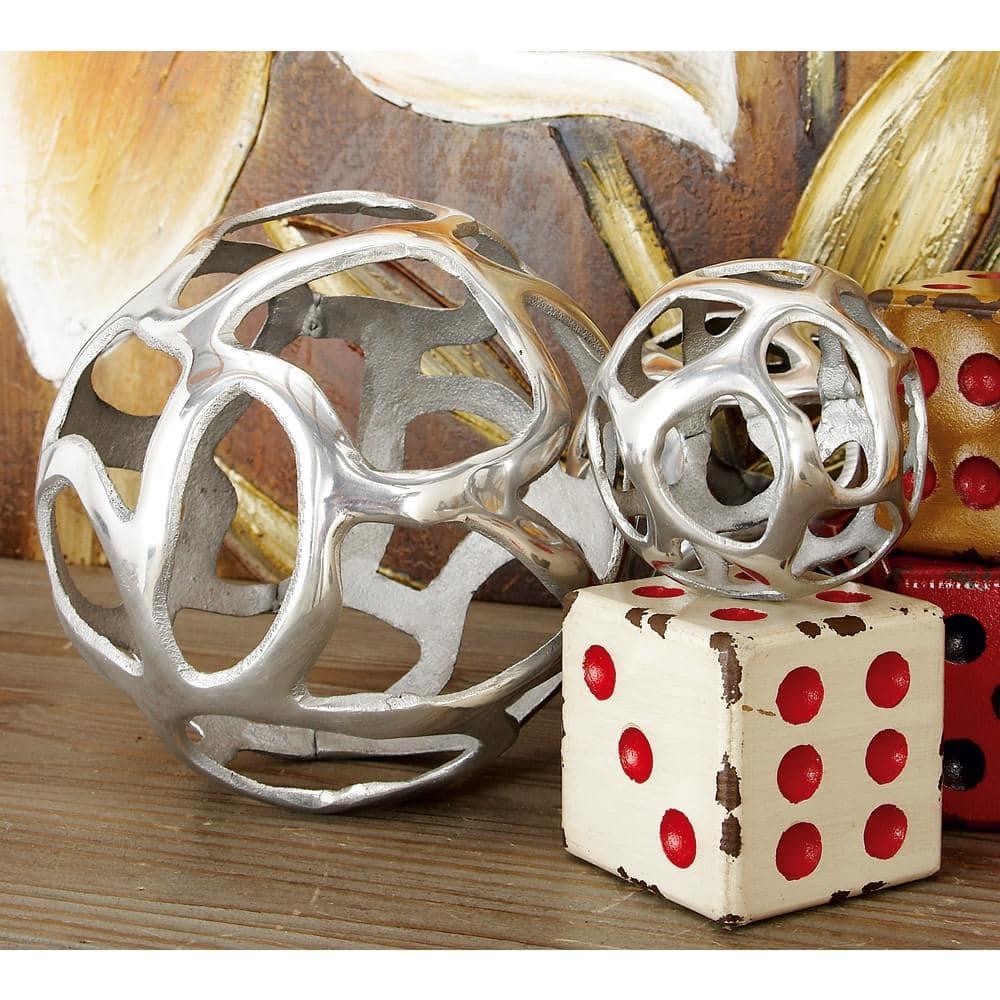 Olivia & May Set of 3 Decorative Aluminum Balls Silver : Textured Orb Sculptures for Tabletop Decor