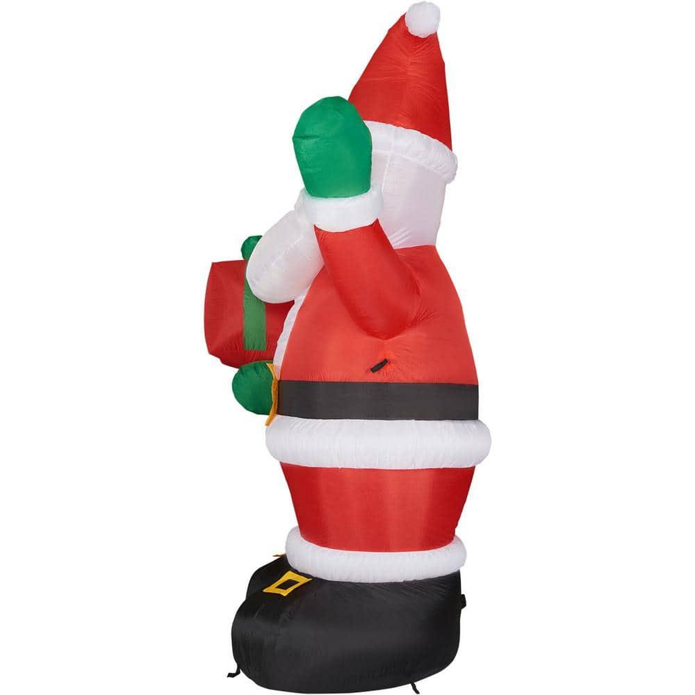 Fraser Hill Farm 10-Ft. Tall Pre-Lit Christmas Inflatable | Santa Claus Holding Gift with Lights and Storage Bag | Outdoor Holiday Blow-Up Festive Celebration Party Decor | FHFSANTA102-L